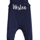24M Navy Sweet Personalized Custom Silky Sleeveless Baby Romper for Boys and Girls