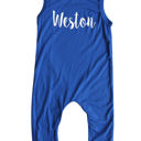 6M Royal Blue Sweet Personalized Custom Silky Sleeveless Baby Romper for Boys and Girls
