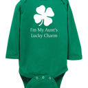 Newborn Long Sleeve Aunt's Long Sleeve Lucky Charm St Patrick's Day Graphic Baby Bodysuit | Short or Long Sleeve