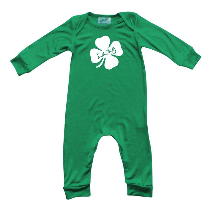 St. Patrick's Day Long Sleeve, Green, Graphic Baby Rompers