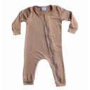 3M Light Heather Brown Silky Long Sleeve Zipper Baby Romper