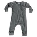 18M Dark Heather Gray Silky Long Sleeve Zipper Baby Romper