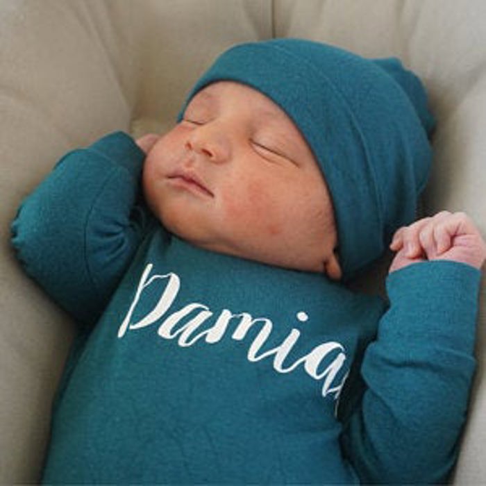 Personalized Knotted Gown with Lush Font  Matching Knotted Hat