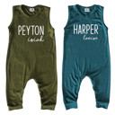  First  Middle Name Personalized (Modern Cursive) Custom Silky Sleeveless Baby Romper for Boys and Girls