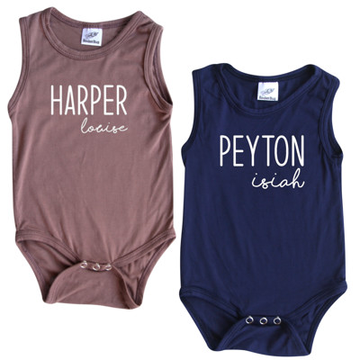 First  Middle Name Personalized (Modern Cursive) Sleeveless Bodysuit