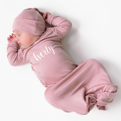 Personalized Knotted Gown with Lush Font  Matching Knotted Hat