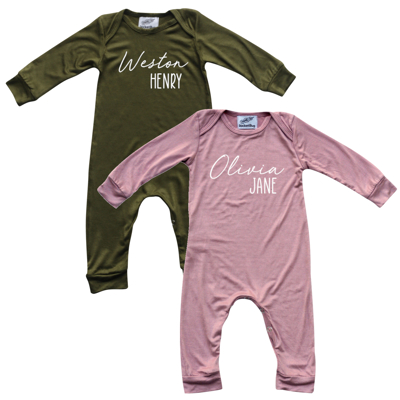 Personalized First  Middle Name Silky Baby Long Sleeve Romper