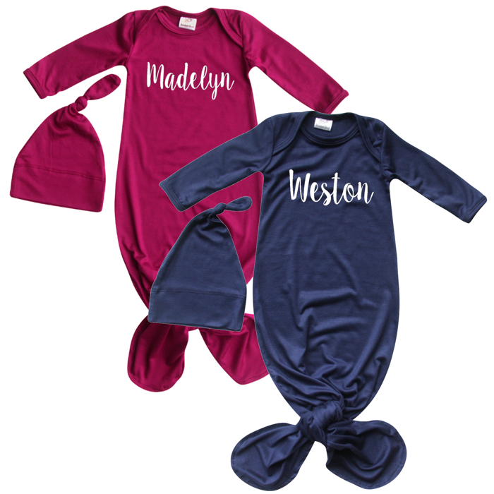 Personalized Knotted Gown with Lush Font  Matching Knotted Hat