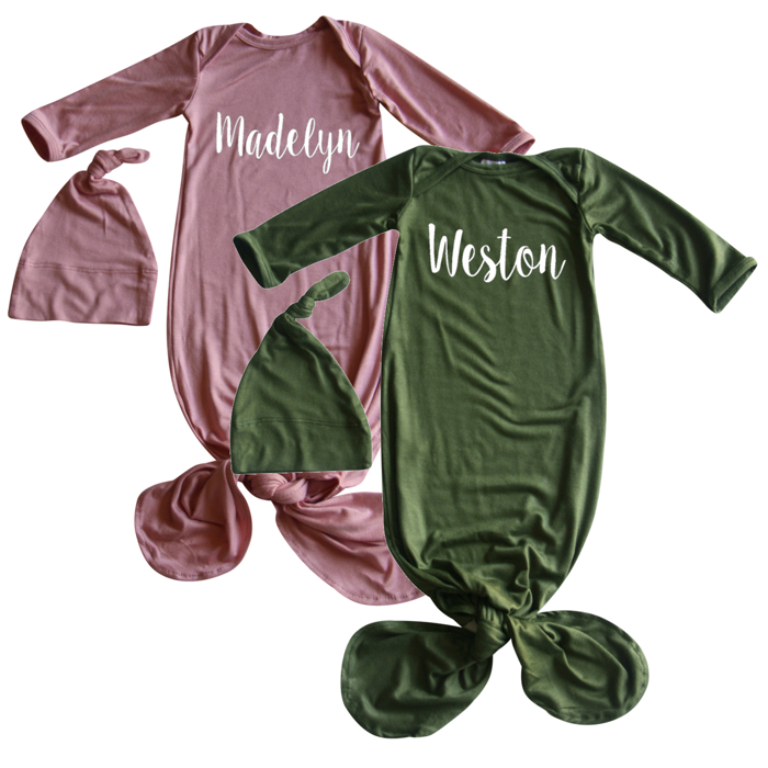 Personalized Knotted Gown with Lush Font  Matching Knotted Hat