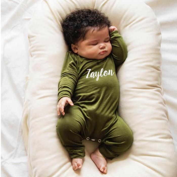 Personalized Silky Long Sleeve Baby Romper for Boys and Girls with Lush Font