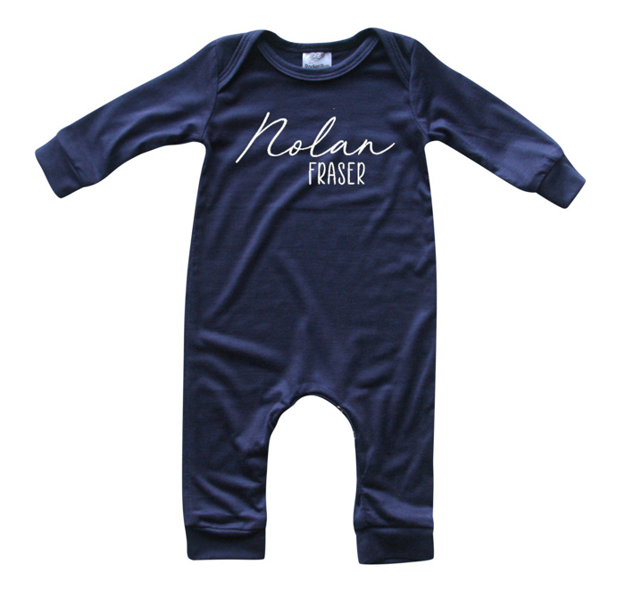 Personalized First  Middle Name Silky Baby Long Sleeve Romper