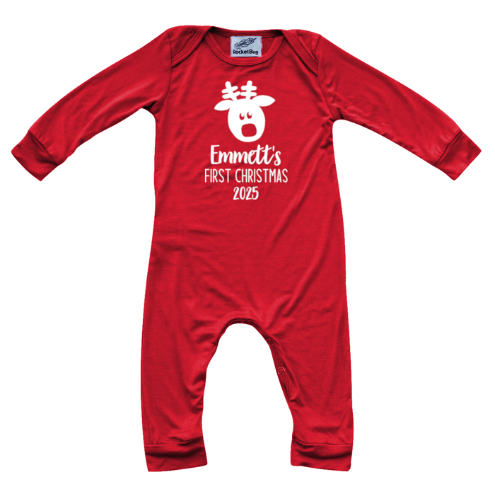 Personalized First Christmas Long Sleeve Baby Romper