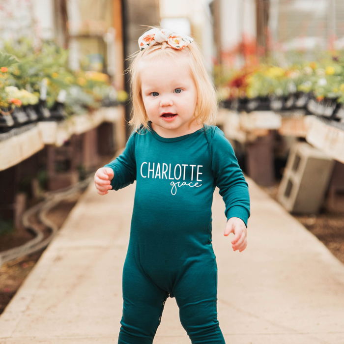 Personalized Mod First  Middle Name Silky Baby Long Sleeve Romper