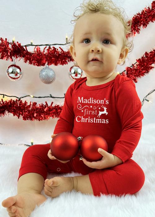 Personalized First Christmas Long Sleeve Baby Romper