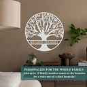 12 inch Raw Steel (can rust) Tree of Life Personalized Family Tree Metal Sign with Hearts – Custom Name & Date – Large Laser Cut Steel Wall Art