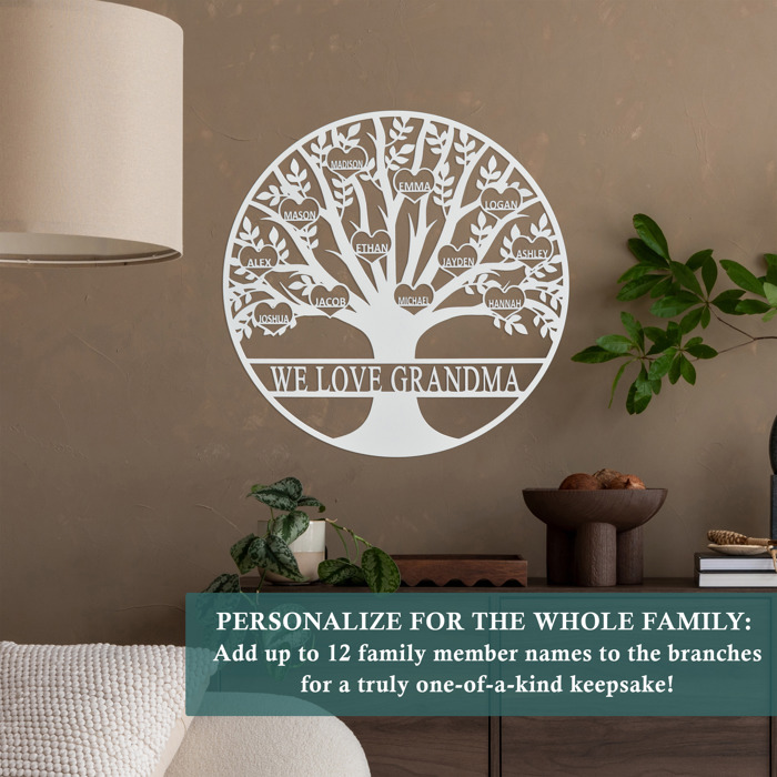Tree of Life Personalized Family Tree Metal Sign with Hearts – Custom Name & Date – Large Laser Cut Steel Wall Art