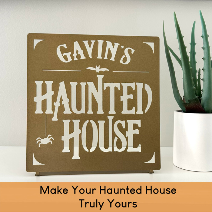 Haunted House Custom Name Sign – Personalized Halloween Decoration - Tabletop or Hanging