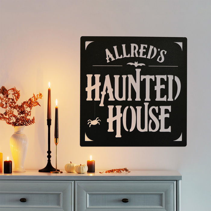 Haunted House Custom Name Sign – Personalized Halloween Decoration - Tabletop or Hanging