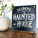 Hanging - 18 inch Haunted House Custom Name Sign – Personalized Halloween Decoration - Tabletop or Hanging