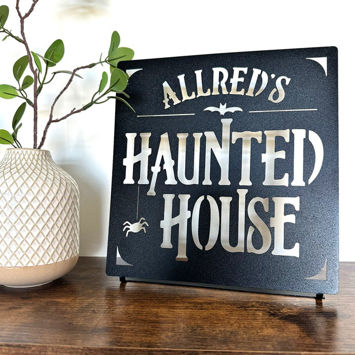 Haunted House Custom Name Sign – Personalized Halloween Decoration - Tabletop or Hanging