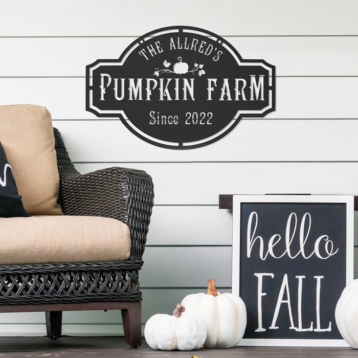 Pumpkin Farm Custom Name Sign – Personalized Fall Decor with Family Name – Farmhouse Autumn Sign for Porch, Mantel, or Entryway