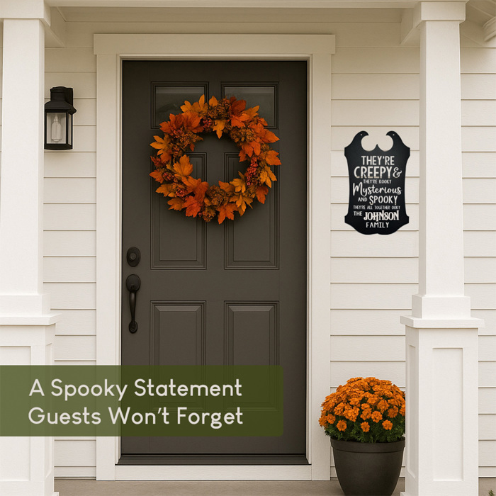 Creepy Family Name Sign | Custom Halloween Plaque with “They’re Creepy and They’re Kooky” Verse