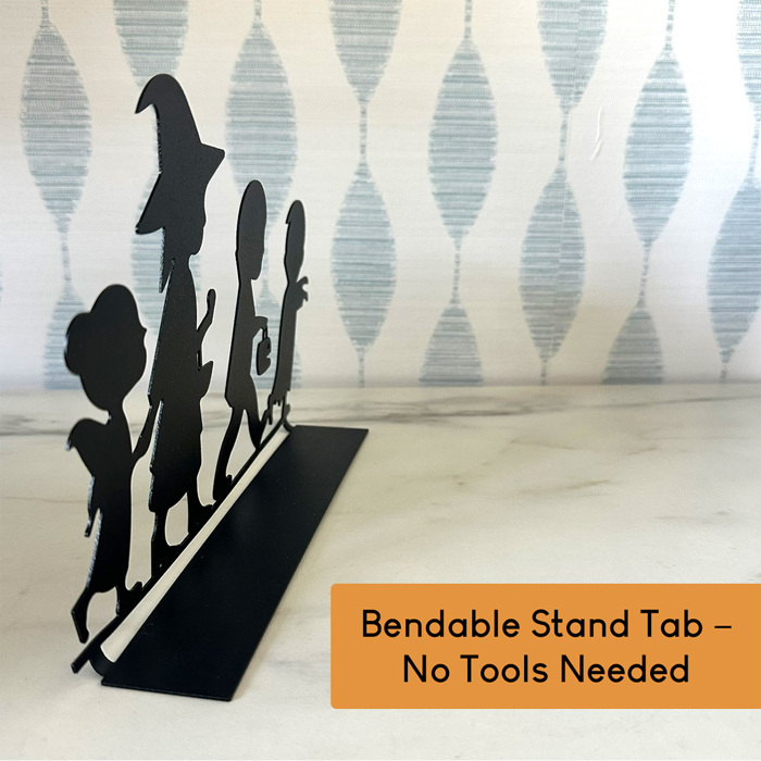 Kids Trick or Treat Silhouette – 9" Wide Halloween Tabletop Metal Decoration – Vampire, Witch, Fairy & Zombie – Bendable Stand