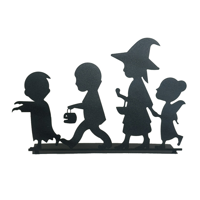 Kids Trick or Treat Silhouette – 9" Wide Halloween Tabletop Metal Decoration – Vampire, Witch, Fairy & Zombie – Bendable Stand