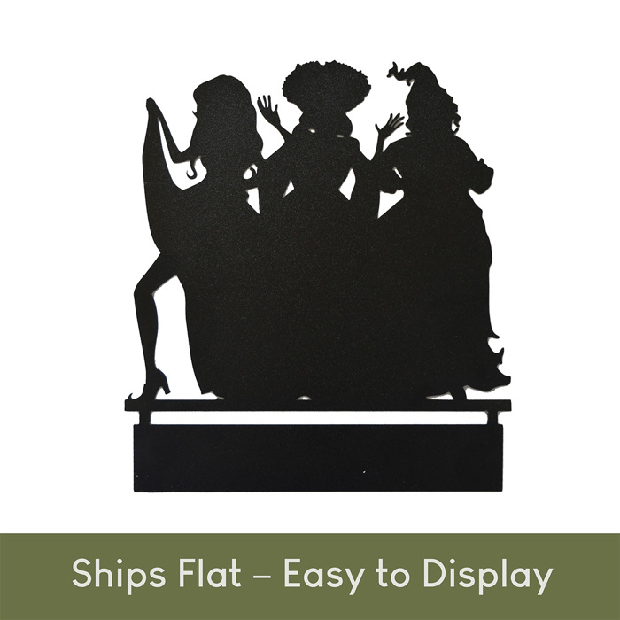 Three Salem Sisters Tabletop Silhouette | Halloween Witch Trio Outline Décor | 9" Metal Standing Sign with Bendable Tab