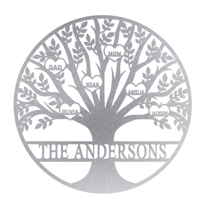 Tree of Life Personalized Family Tree Metal Sign with Hearts – Custom Name & Date – Large Laser Cut Steel Wall Art