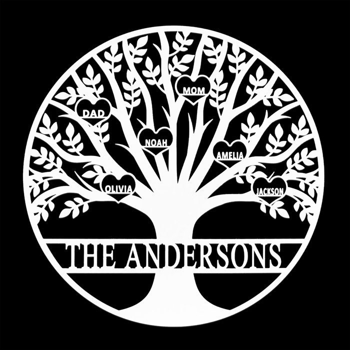Tree of Life Personalized Family Tree Metal Sign with Hearts – Custom Name & Date – Large Laser Cut Steel Wall Art
