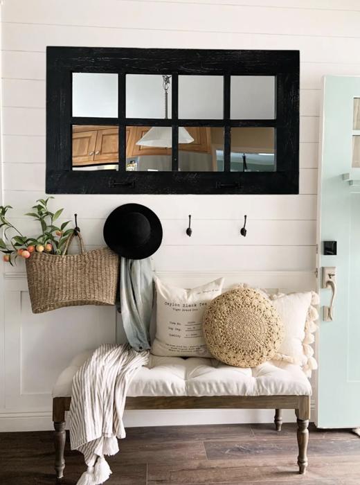 Modern Rustic Black Wall Mirror – Cozy Farmhouse Decor 