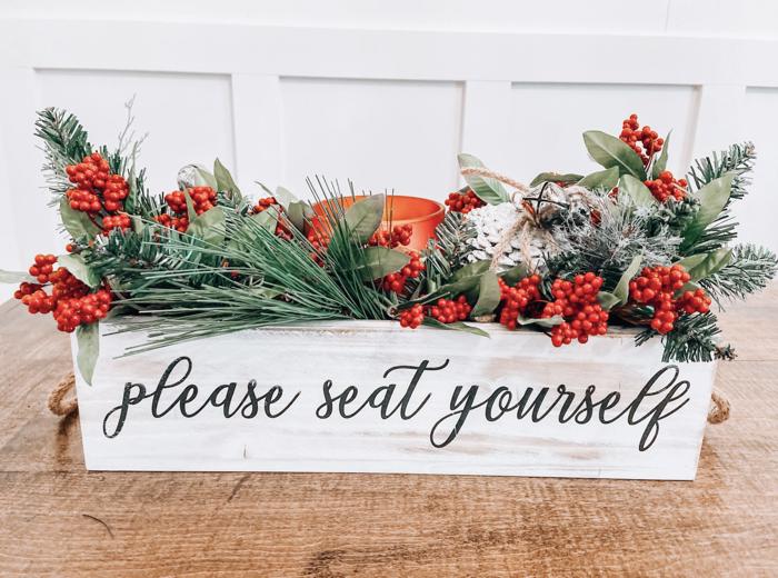 Rustic Dual-Sided Centerpiece Tray with Handles – "Oh Hello" & "Please Seat Yourself"