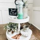  White Two-Tiered Wood Tray – Farmhouse Decor Charm Centerpiece