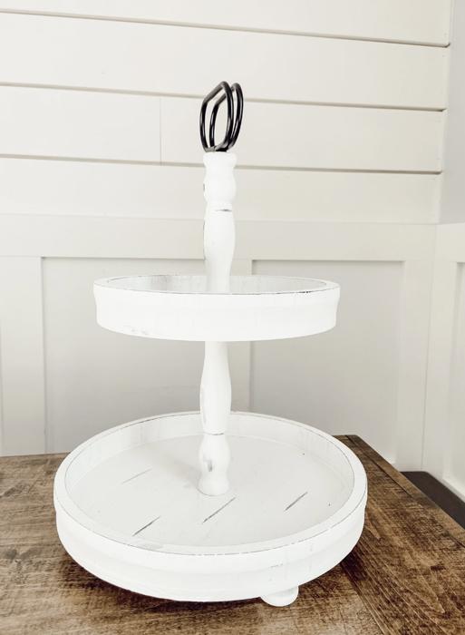 White Two-Tiered Wood Tray – Farmhouse Decor Charm Centerpiece