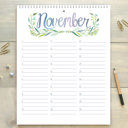  Large Floral Watercolor Birthday Calendar | 8.5"x11" | Perpetual Calendar | Free Shipping