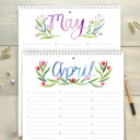  Large Floral Watercolor Birthday Calendar | 8.5"x11" | Perpetual Calendar | Free Shipping
