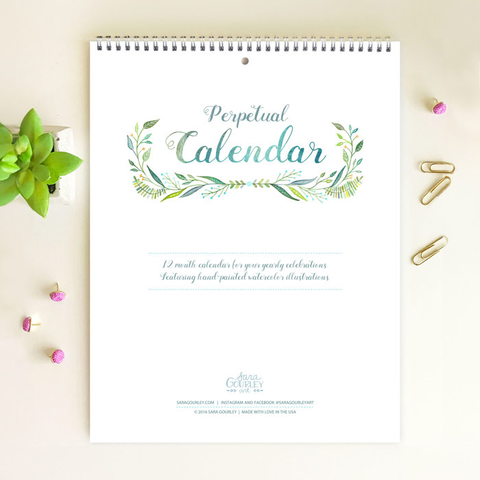 Large Floral Watercolor Birthday Calendar | 8.5"x11" | Perpetual Calendar | Free Shipping