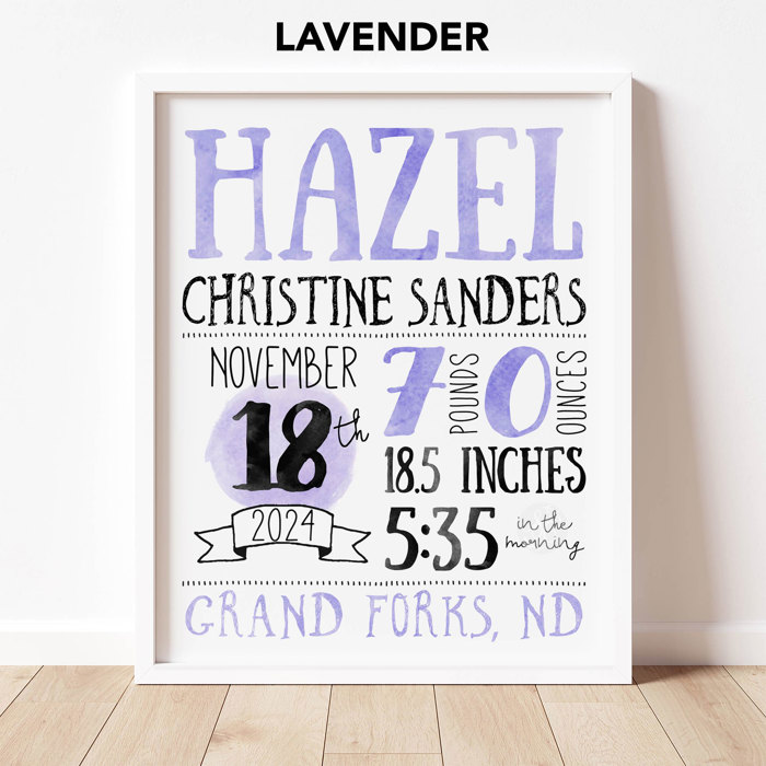 Birth Stats Art Print | 10 Colors | 8x10| Personalized Gift | Free Shipping