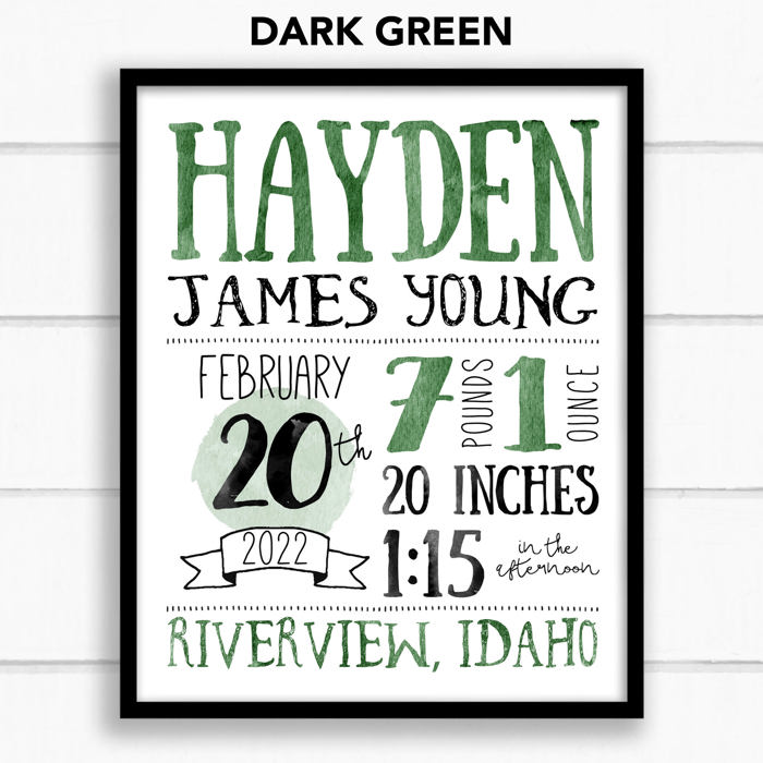 Birth Stats Art Print | 10 Colors | 8x10| Personalized Gift | Free Shipping