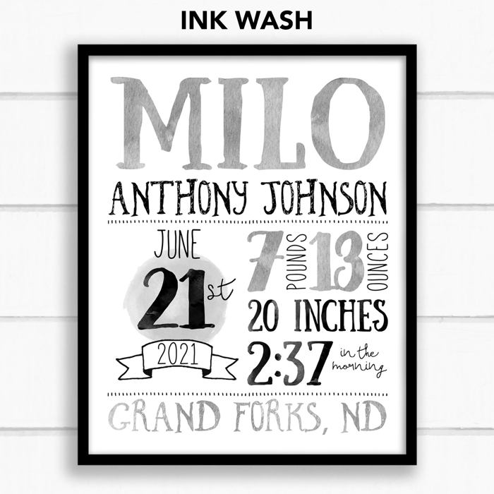 Birth Stats Art Print | 10 Colors | 8x10| Personalized Gift | Free Shipping