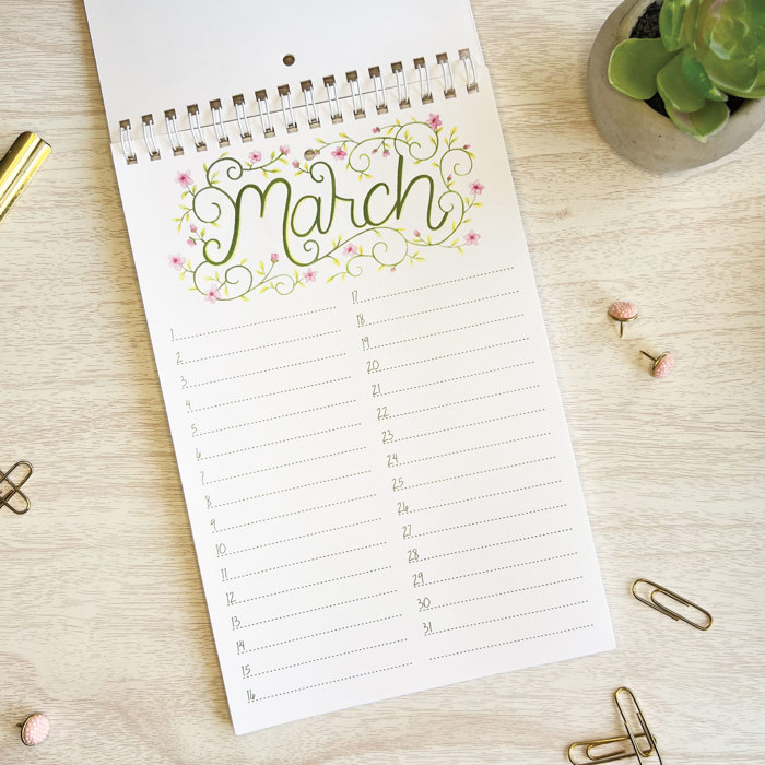 Watercolor Perpetual Calendar | Birth Month Flower Illustrations | Floral Birthday Calendar | Free Shipping