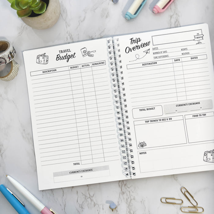 Travel Planner | Travel Journal | Vacation Planner, Hand-Drawn 21 Day Organizer | Free Shipping