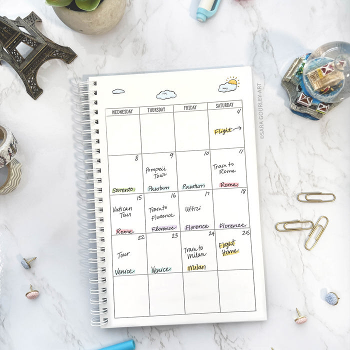 Travel Planner | Travel Journal | Vacation Planner, Hand-Drawn 21 Day Organizer | Free Shipping