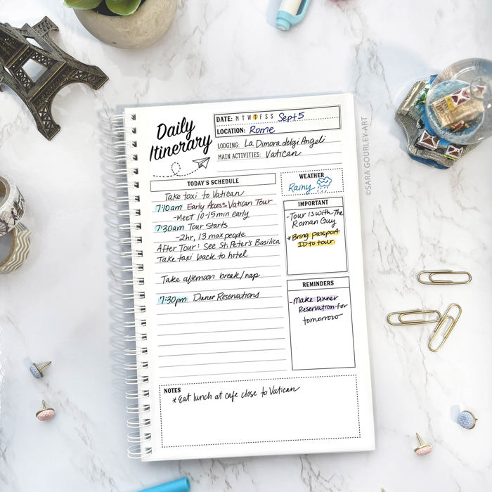 Travel Planner | Travel Journal | Vacation Planner, Hand-Drawn 21 Day Organizer | Free Shipping