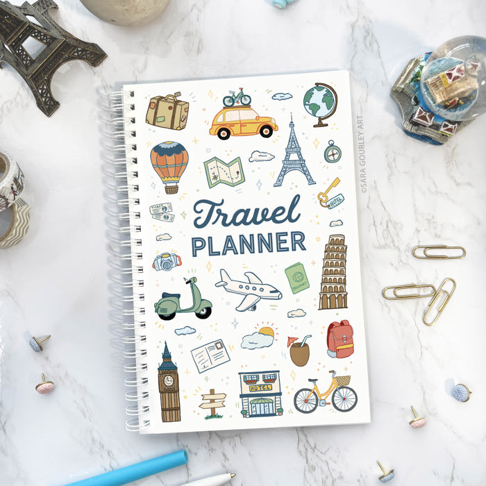 Travel Planner | Travel Journal | Vacation Planner, Hand-Drawn 21 Day Organizer | Free Shipping