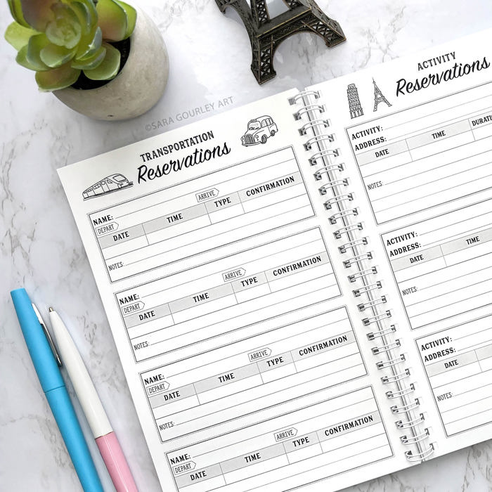 Travel Planner | Travel Journal | Vacation Planner, Hand-Drawn 21 Day Organizer | Free Shipping