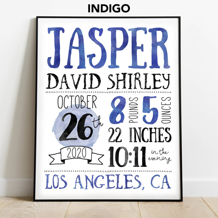 Birth Stats Art Print | 10 Colors | 8x10| Personalized Gift | Free Shipping