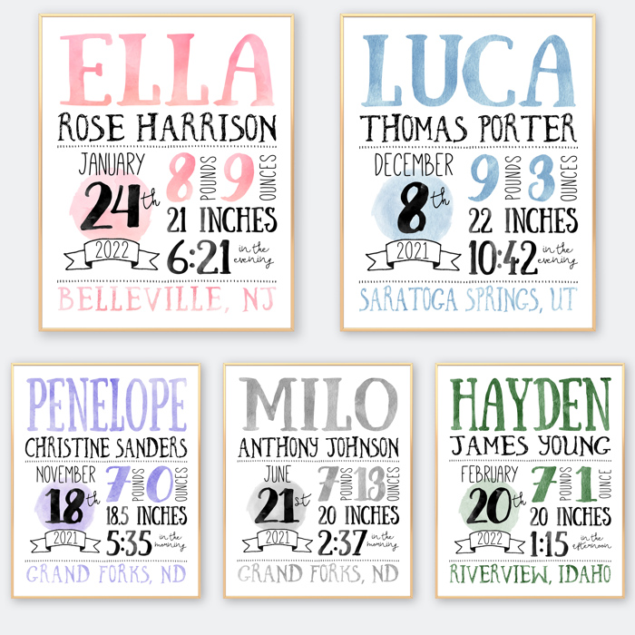 Birth Stats Art Print | 10 Colors | 8x10| Personalized Gift | Free Shipping