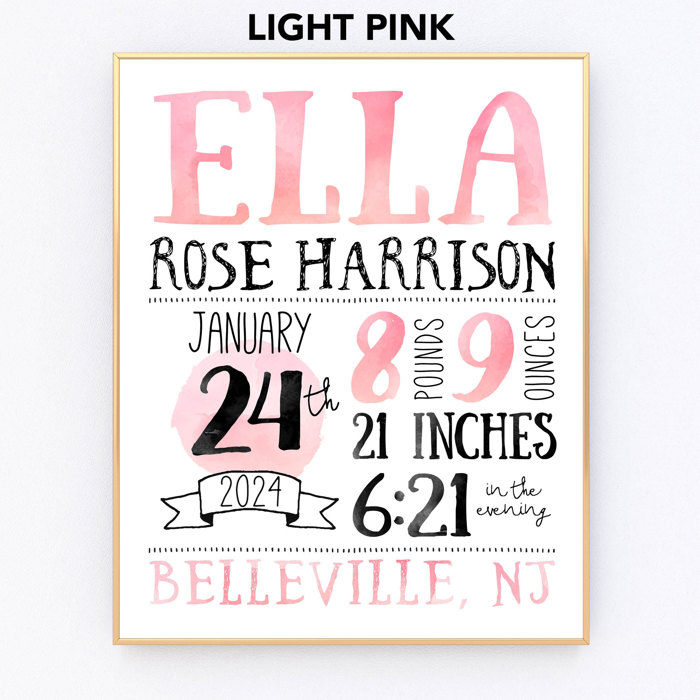 Birth Stats Art Print | 10 Colors | 8x10| Personalized Gift | Free Shipping